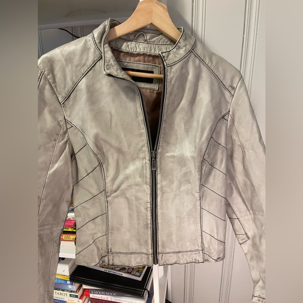Wilsons Leather 100% Genuine leather distressed gray Cafe racer Jacket Small